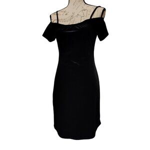 New Black Velvet Y2K 90s Revival Cold Shoulder Mini Dress Medium LBD Formal Hoco